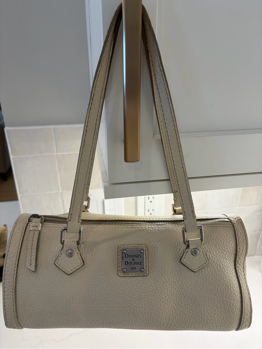 Dooney & Bourke Cream Pebbled Leather Barrel Satchel